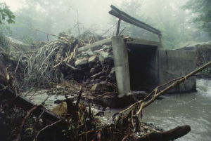 bridge demolished by debris