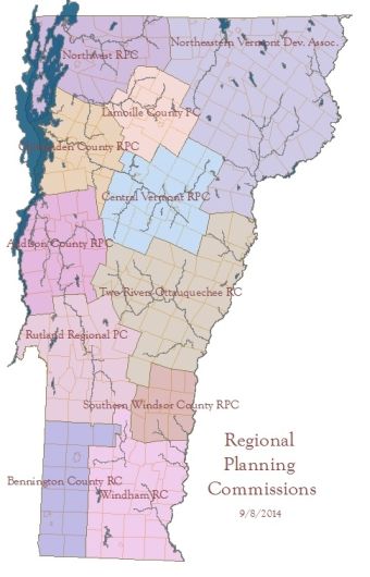Map of Regional Planning Commissions in Vermont