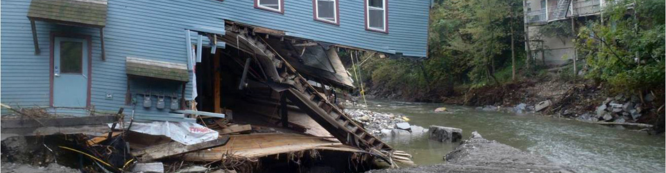Damage to a house during flooding from Hurrican Irene