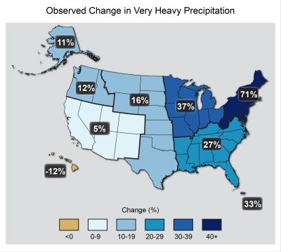 map of observed change in very heavy precipitation 1958-2012