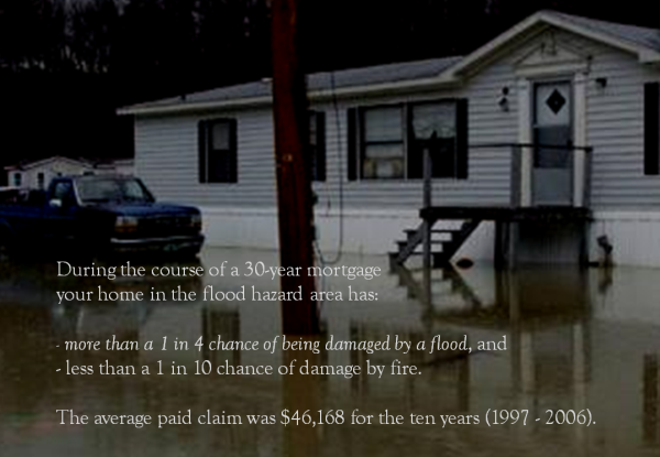 Flooded house with NFIP flooding statistics