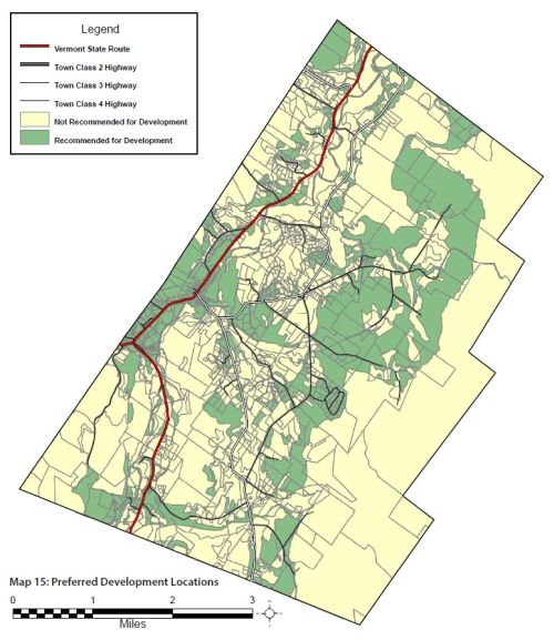 Town of Waitsfield map of lands recommended for development