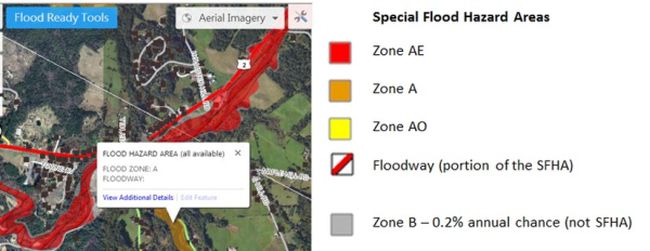 screenshot of FloodReady Atlas with SFHA legend to the side