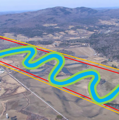 River corridor meander belt with buffers marked